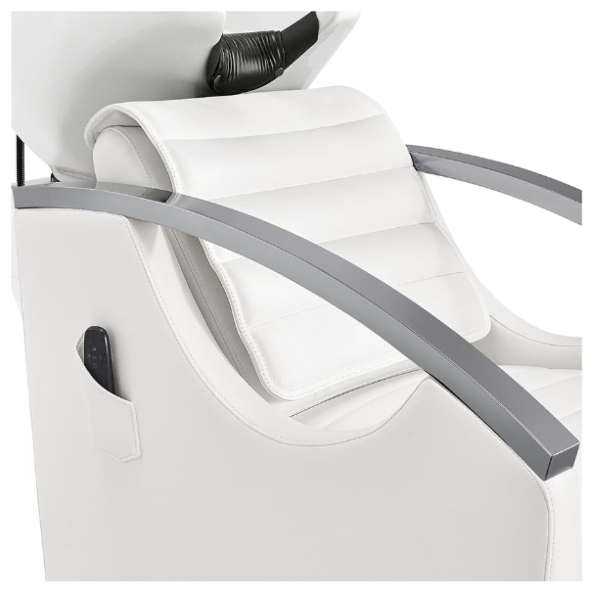 DIR Bella V Titanium Electric Massage Reclining Backwash Shampoo Chair Close-Up View Of Upholstered Backrest And Armrest Design