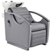 DIR Bella V Titanium Electric Massage Reclining Backwash Shampoo Chair Gray Front Angled View Of White Single Shampoo Wash Station On White Clean Background