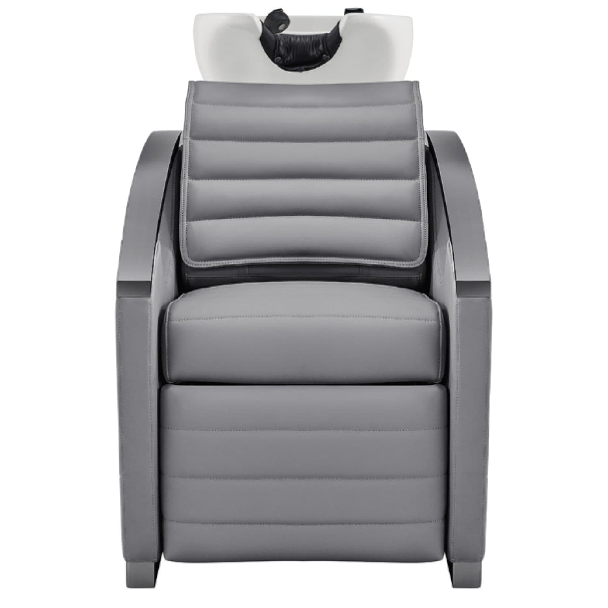 DIR Bella V Titanium Electric Massage Reclining Backwash Shampoo Chair Gray Front View Of White Single Shampoo Wash Station On White Clean Background
