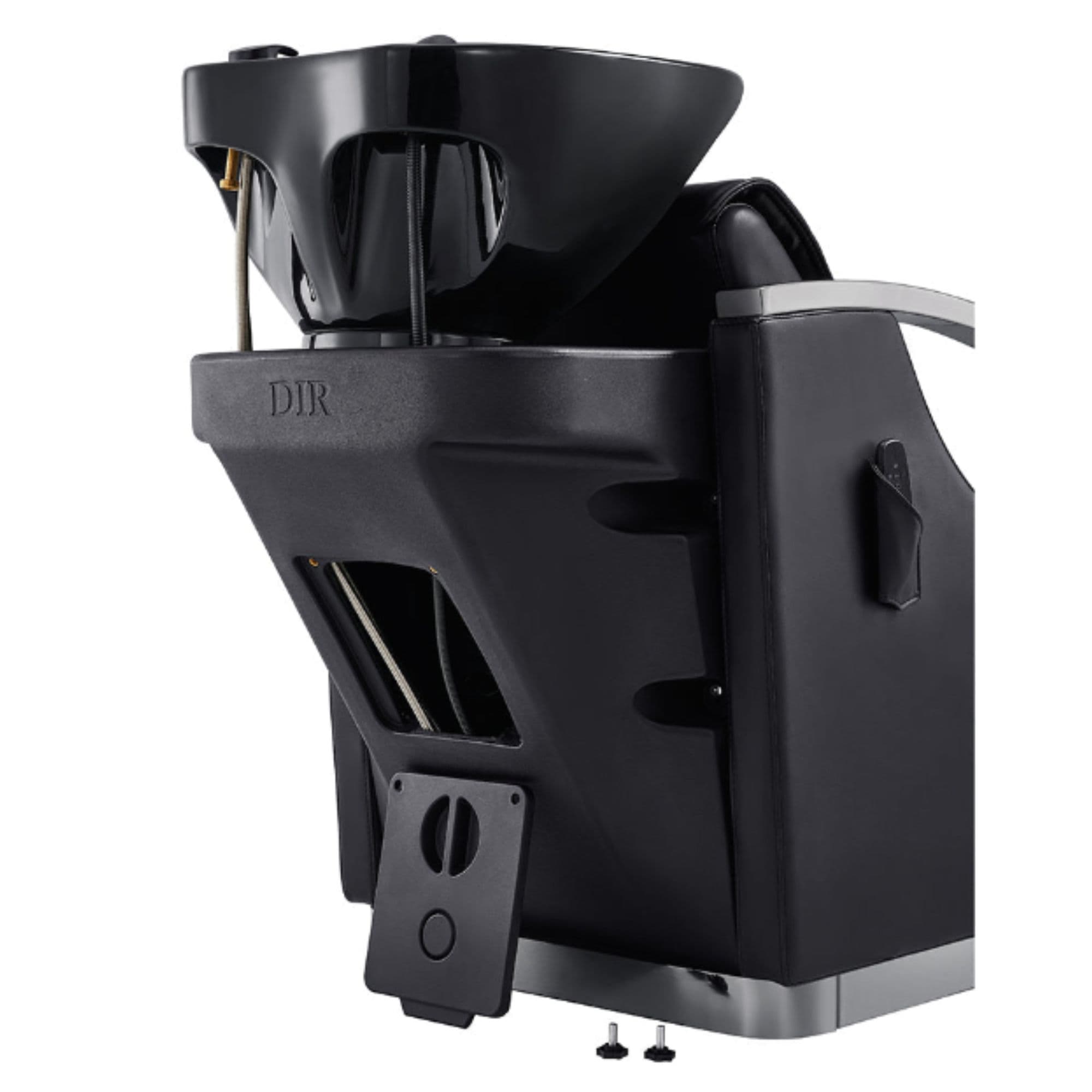 DIR Bella V Titanium Electric Massage Reclining Backwash Shampoo Chair Rear Angled View With Sink Assembly