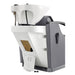 DIR Bella V Titanium Electric Massage Reclining Backwash Shampoo Chair Rear Angled View With White Wash Station Sink Assembly