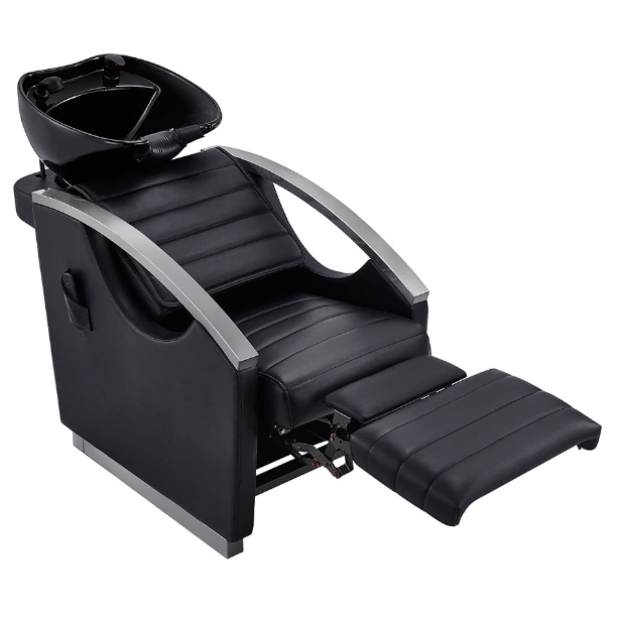 DIR Bella V Titanium Electric Massage Reclining Backwash Shampoo Chair Top Angled View With Extended Leg Rest