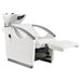 DIR Bella V Titanium Electric Massage Reclining Backwash Shampoo Chair White Front Angled View Of White Single Shampoo Wash Station With Extended Leg Rest