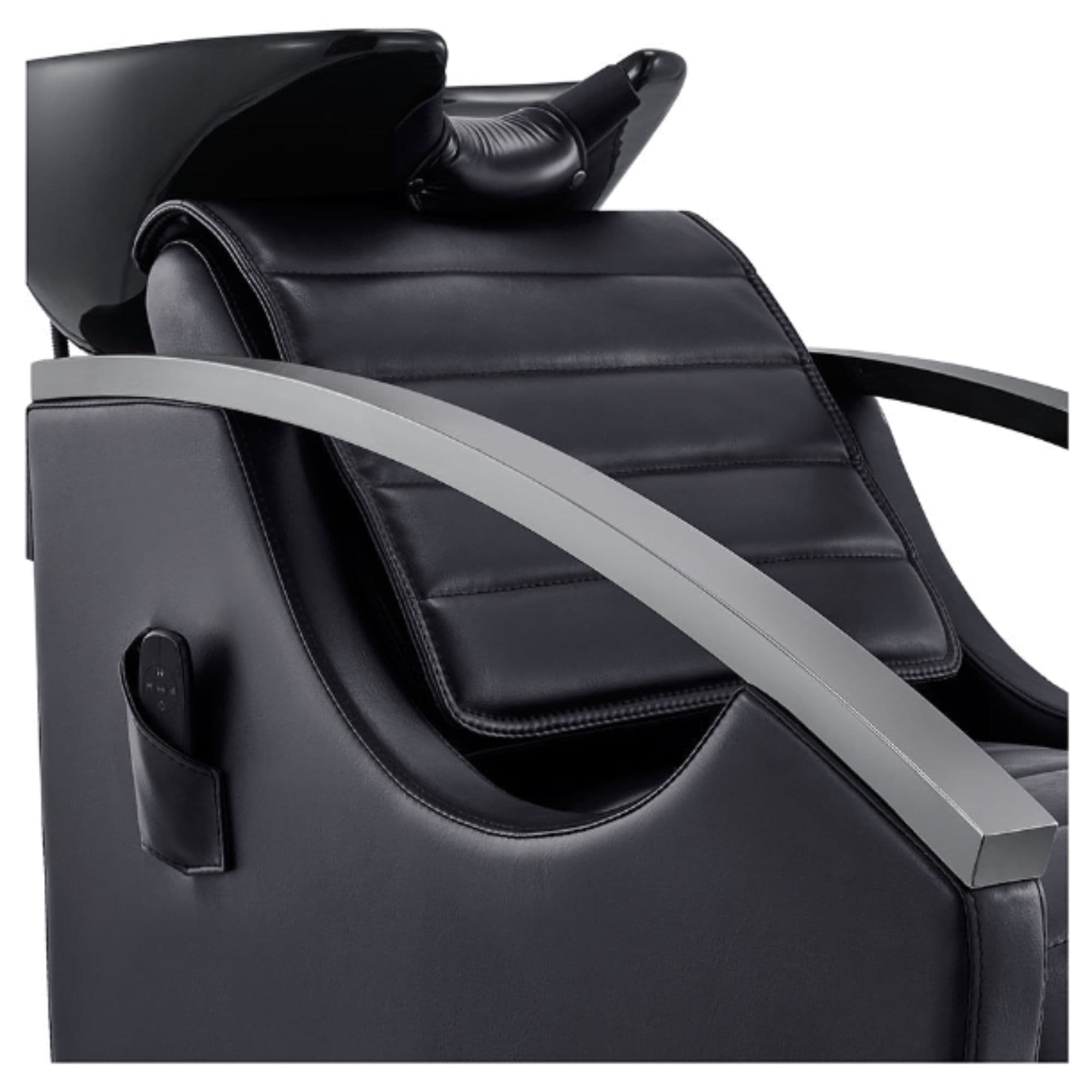 DIR Bella V Titanium Reclining Backwash Shampoo Chair Close-Up View Of Upholstered Backrest And Armrest Design