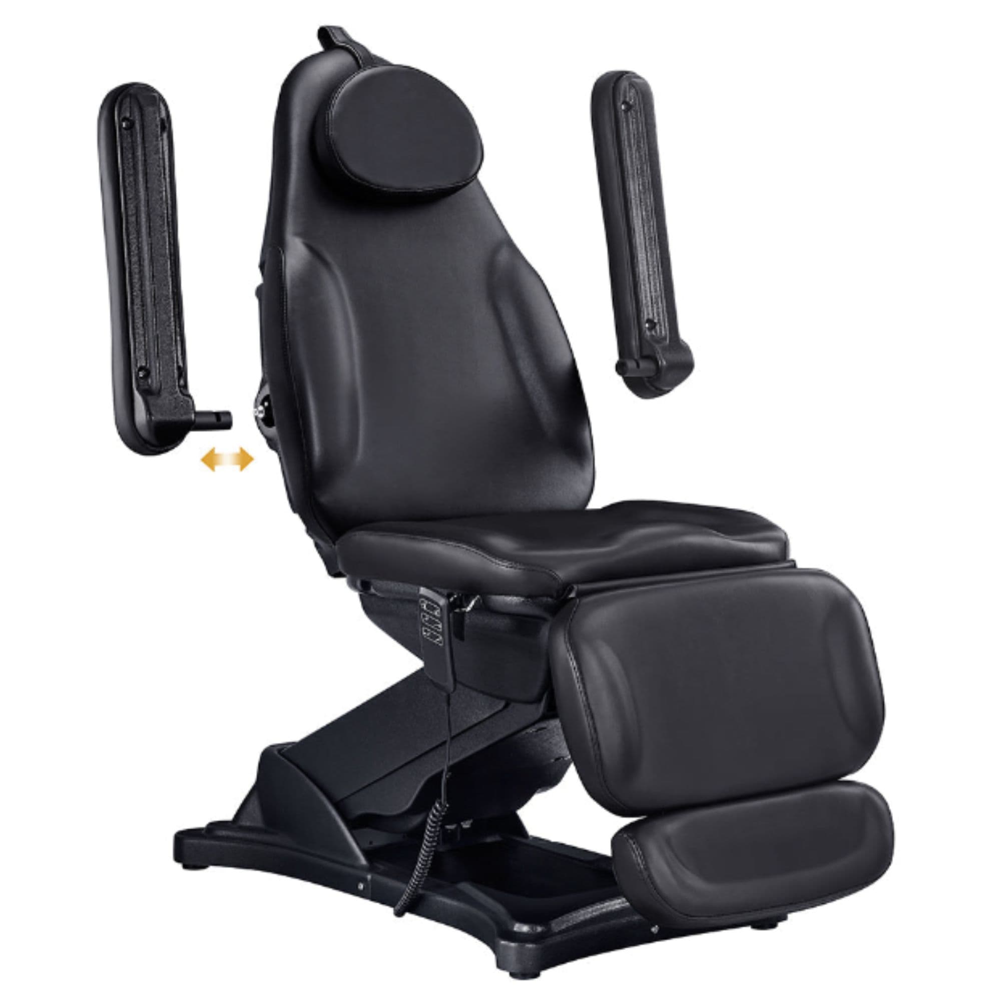DIR Bellucci 3-Motor Electric Spa Chair Black Angled View Demonstrating Detachable Armrest On White Background