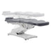 DIR Bellucci 3-Motors Electric Treatment Chair Gray Front Angled View Demonstrating Fully Reclined And Height Adjustment Positions On White Background
