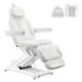 DIR Bellucci 3-Motors Electric Treatment Chair White Front Angled View With Inset Face Cradle And Remote Control Close-Ups On White Background