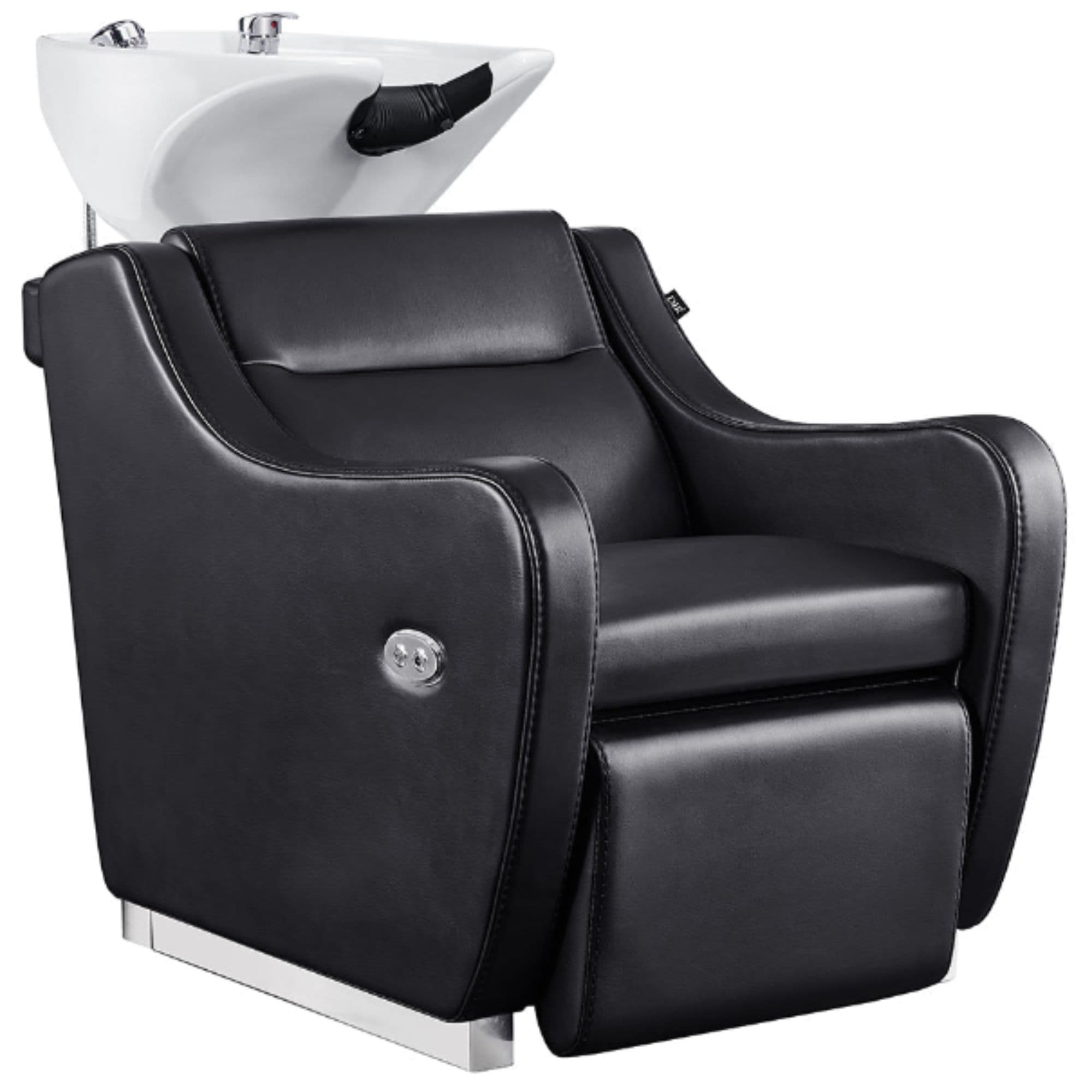 DIR Callisto Electric Shampoo Station Black Front Angled View Of White Single Shampoo Wash Station