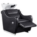 DIR Callisto Electric Shampoo Station Black Front Angled View Of White Single Shampoo Wash Station With Blurred Leg Rest Demonstration