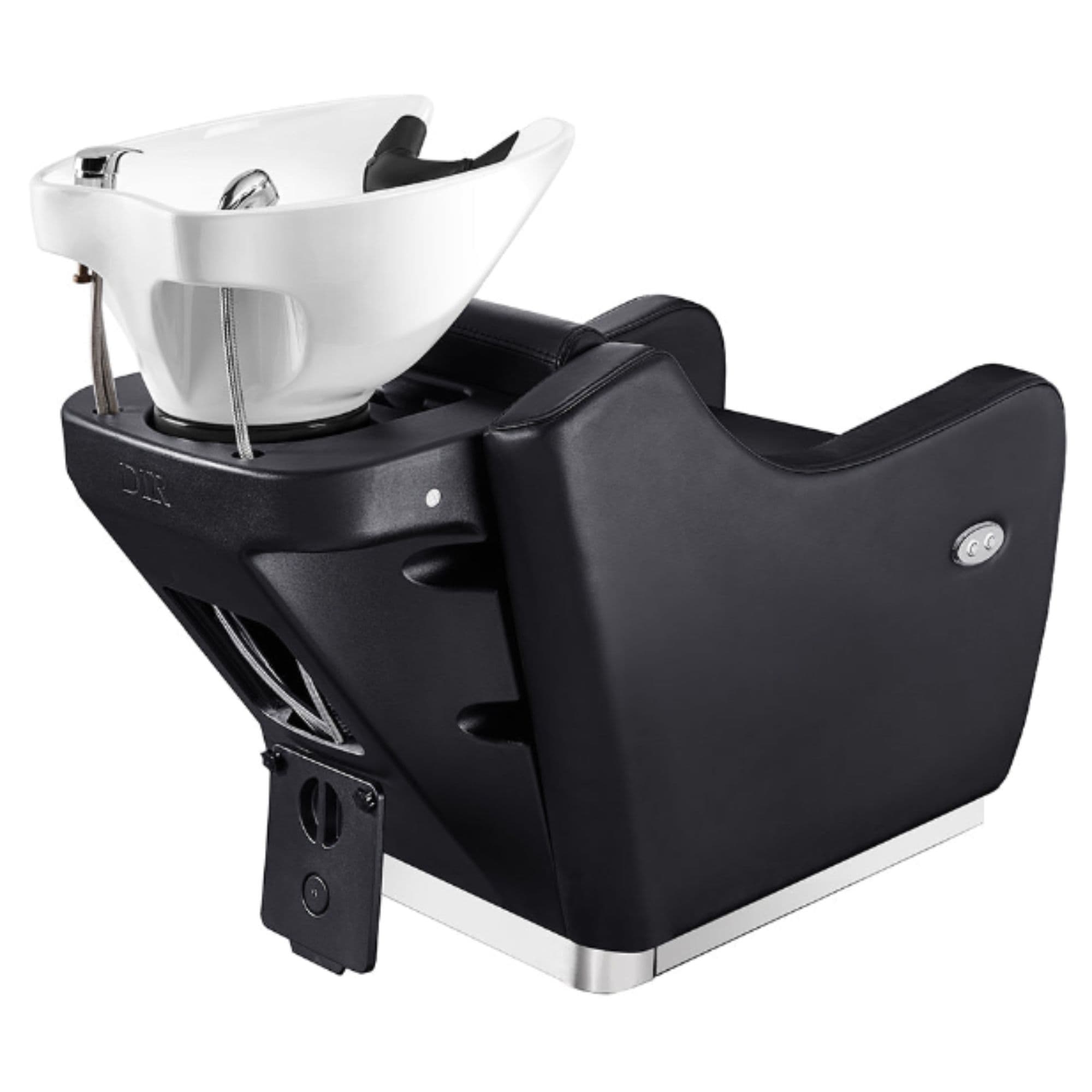 DIR Callisto Electric Shampoo Station Black Rear View Of White Single Shampoo Wash Station With White Clean Background