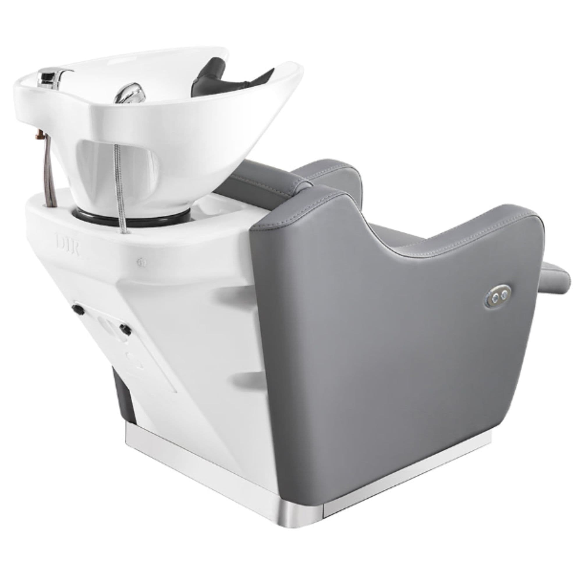 DIR Callisto Electric Shampoo Station Gray Rear View Of White Single Shampoo Wash Station With White Clean Background