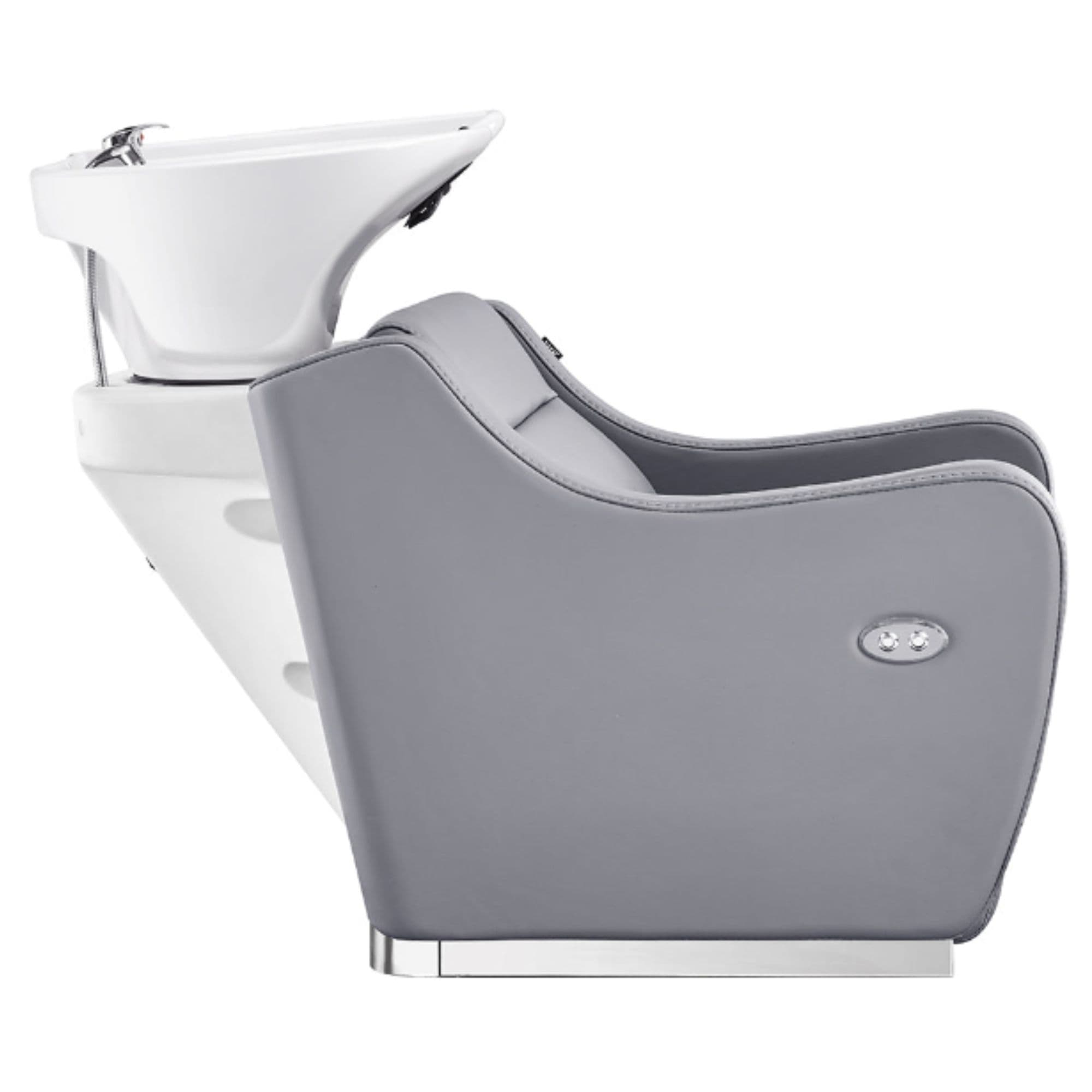 DIR Callisto Electric Shampoo Station Gray Side View Of White Wash Shampoo Station With A Power Button