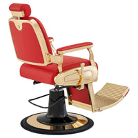 Thumbnail for DIR Cavalier Gold Finish Barber Chair Red Variant Rear Angled View On White Background