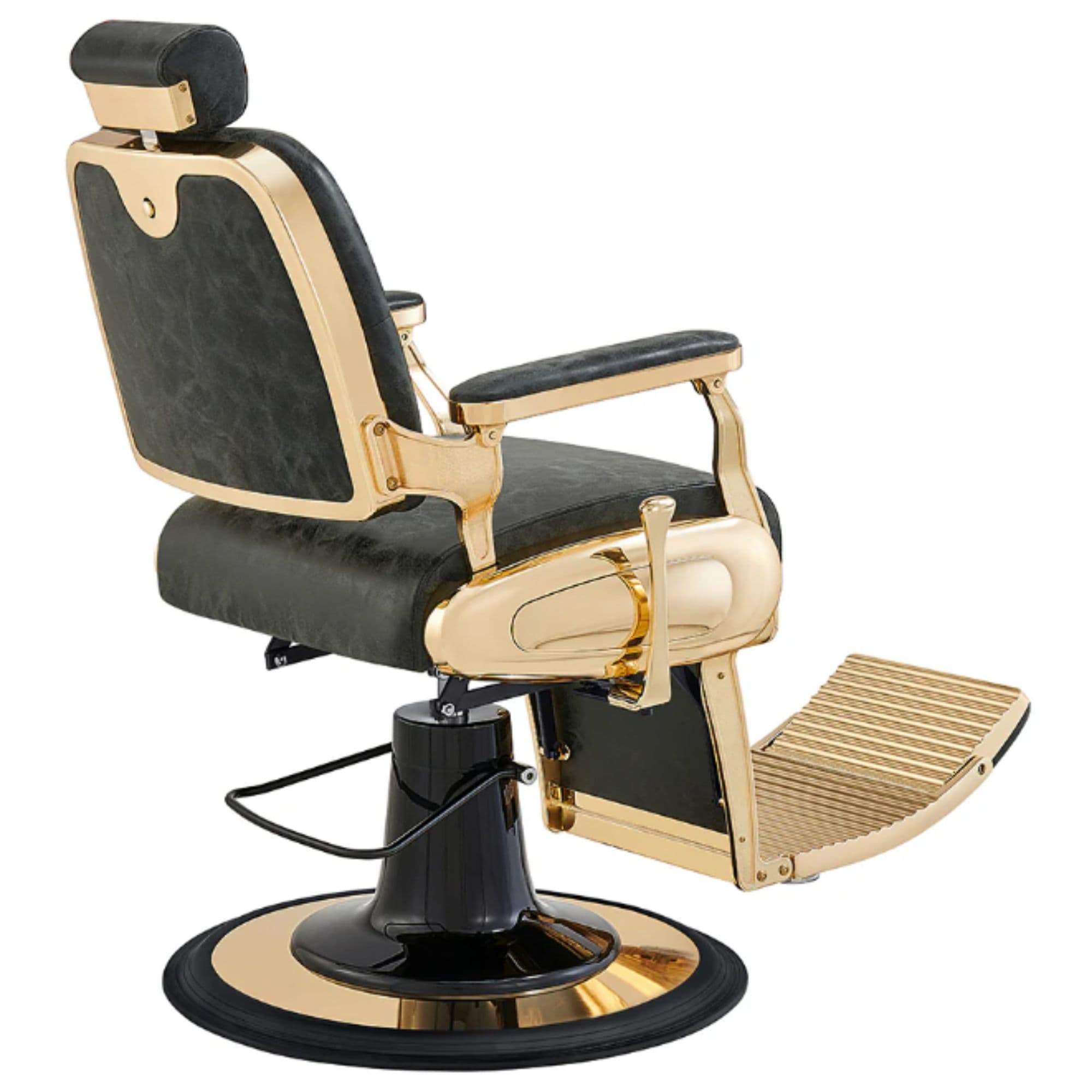 DIR Cavalier Gold Finish Barber Chair Vintage Black Variant Rear Angled View On White Background