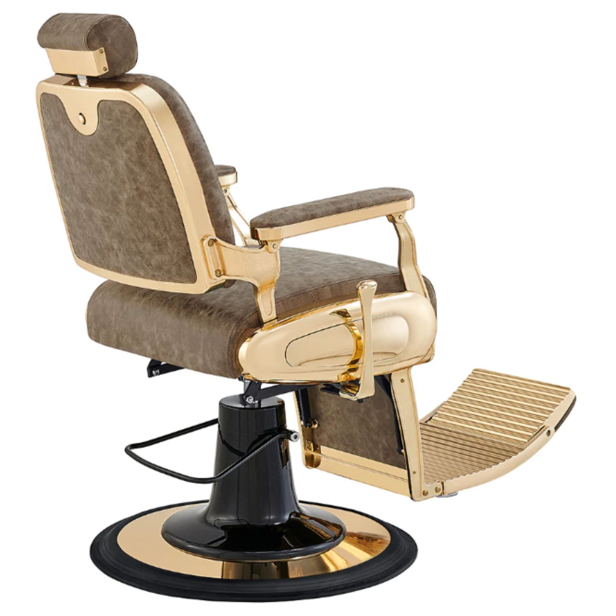 DIR Cavalier Gold Finish Barber Chair Vintage Brown Variant Rear Angled View On White Background