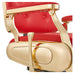DIR Cavalier Golden Barber Chair Close-Up View Of Decorative Metallic Gold Armrest Support And Red Upholstered Seat