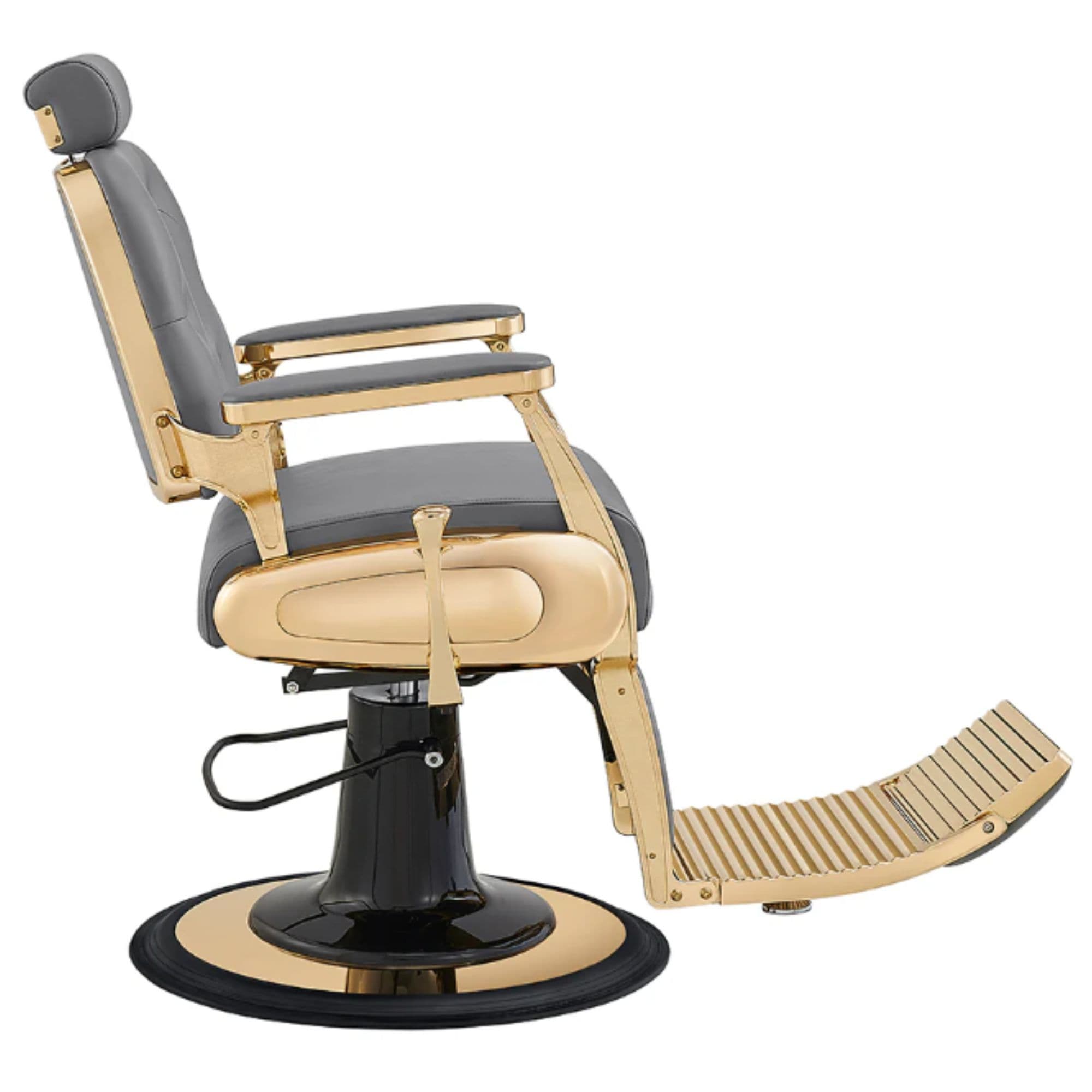 DIR Cavalier Golden Barber Chair Gray Variant Side View On White Background