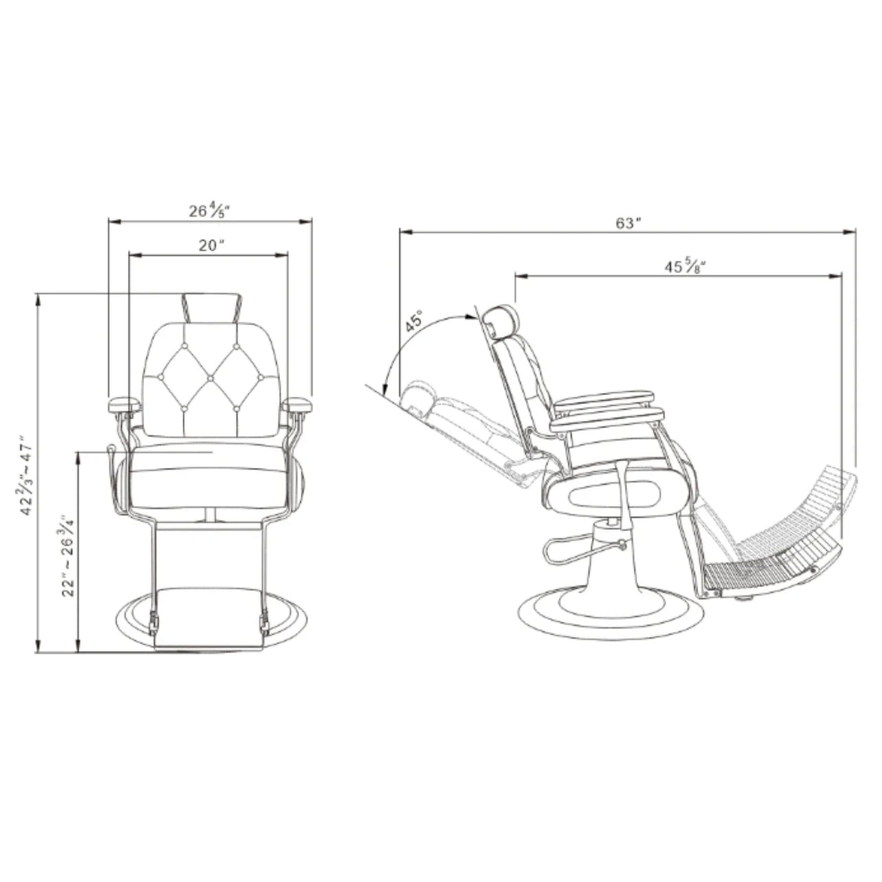 DIR Cavalier Golden Barber Chair Product Dimension Diagram 