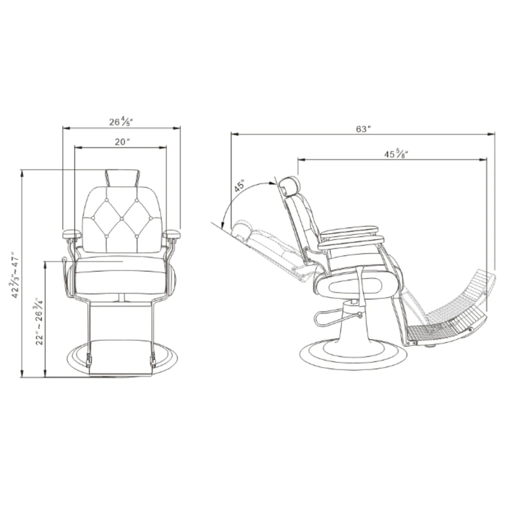 DIR Cavalier Golden Barber Chair Product Dimension Diagram 