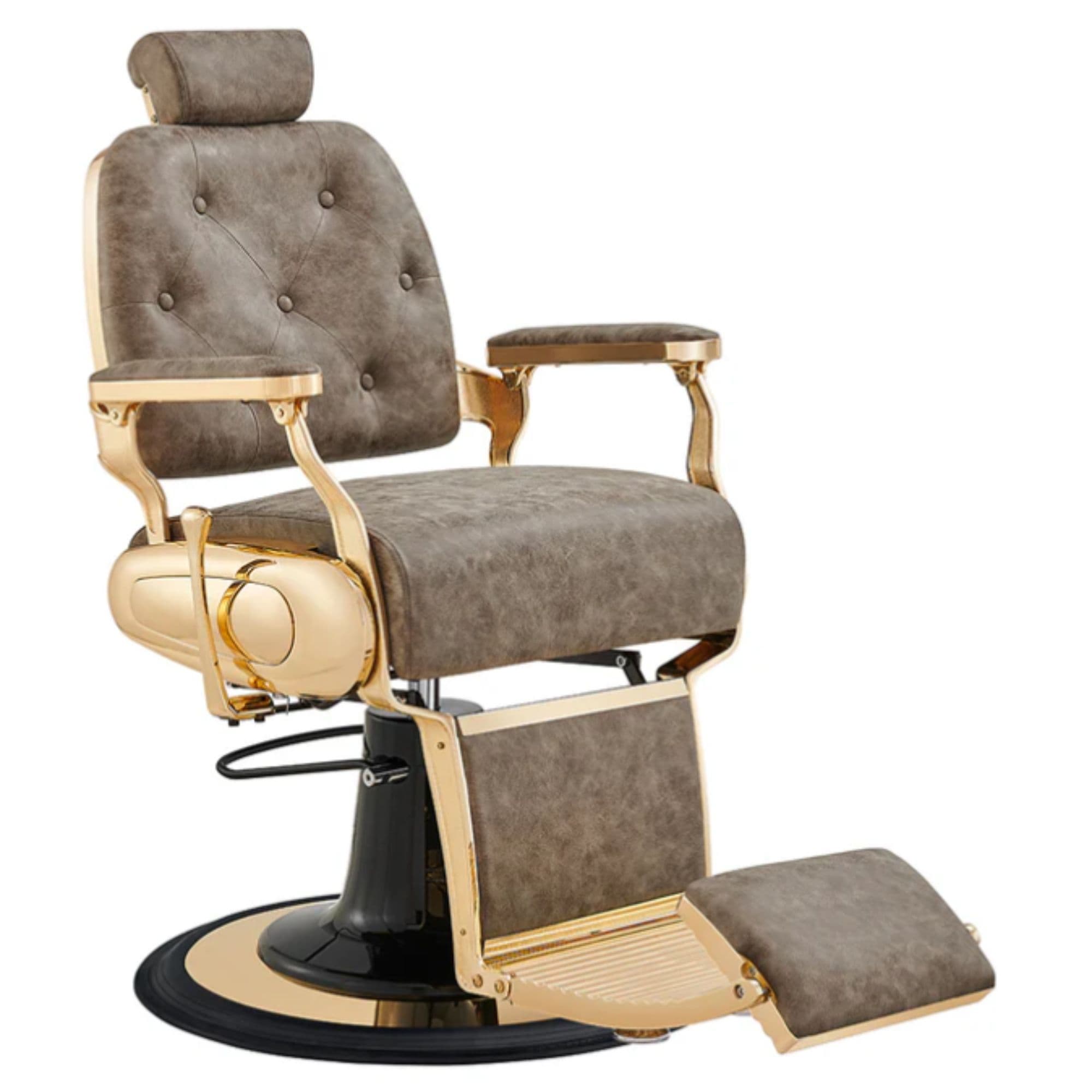 DIR Cavalier Golden Barber Chair Vintage Brown Variant Front Angled View On White Background