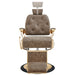 DIR Cavalier Golden Barber Chair Vintage Brown Variant Front View Demonstrating Pull Out Headrest Range On White Background