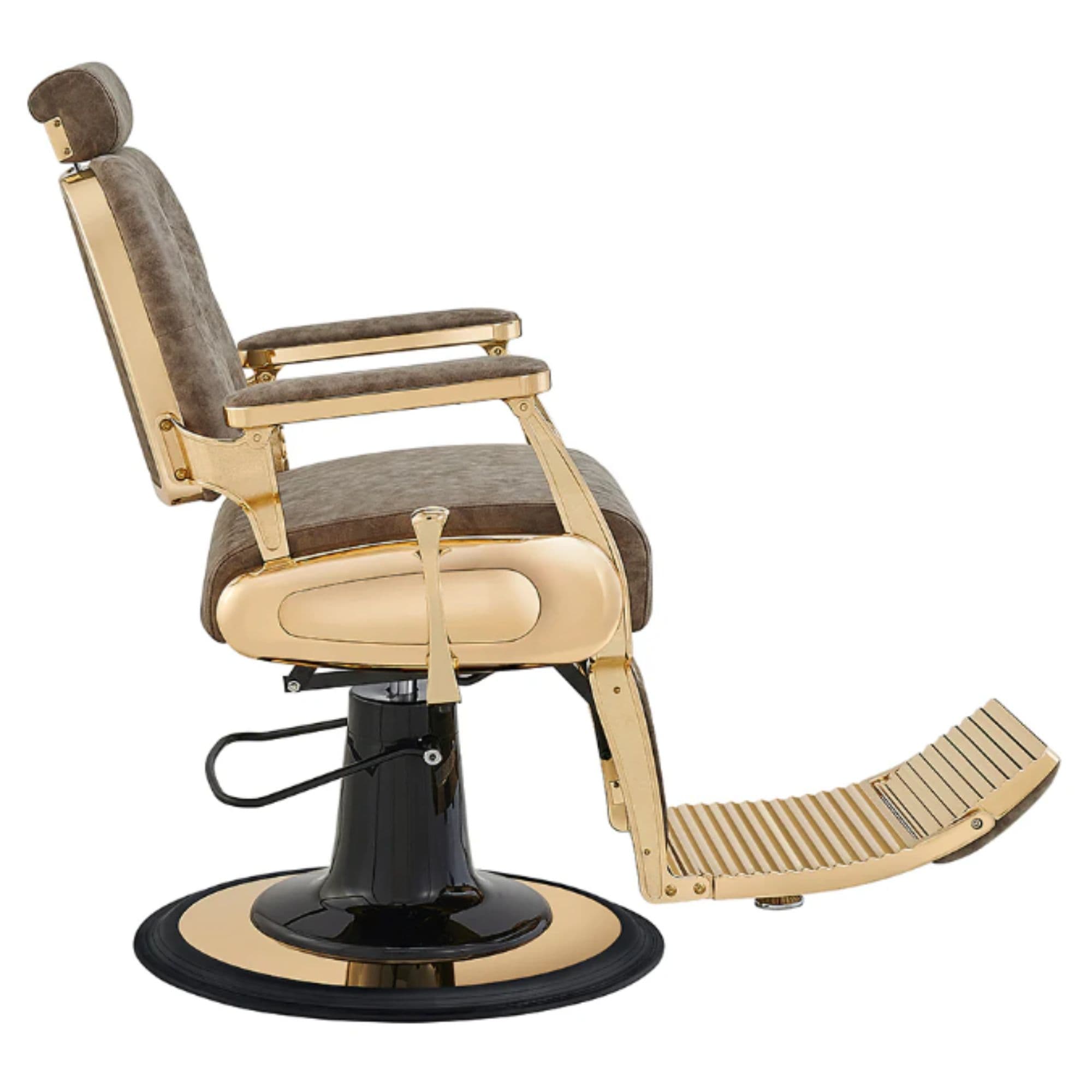 DIR Cavalier Golden Barber Chair Vintage Brown Variant Side View On White Background