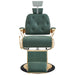 DIR Cavalier Golden Barber Chair Vintage Green Variant Front View Demonstrating Pull Out Headrest Range On White Background