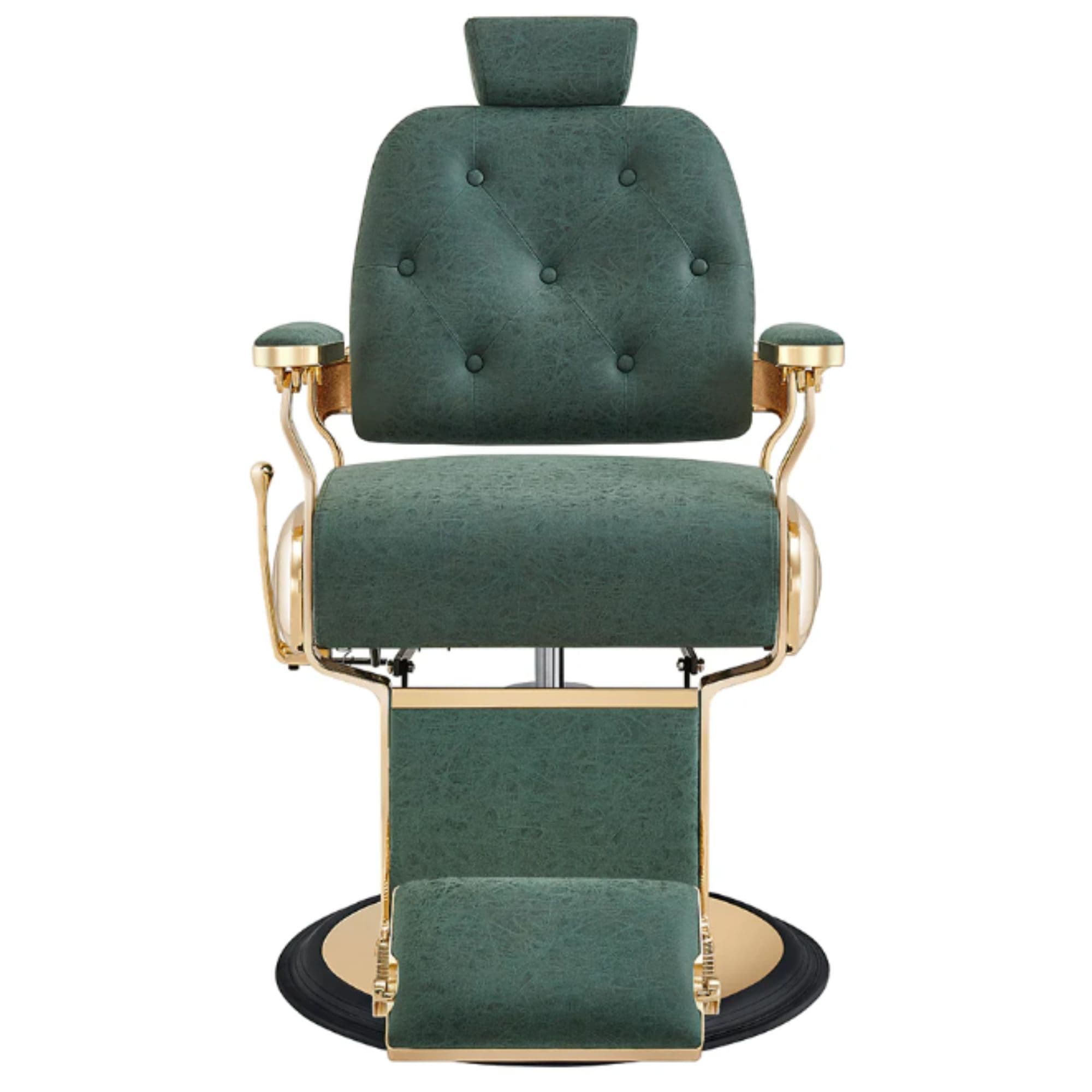 DIR Cavalier Golden Barber Chair Vintage Green Variant Front View On White Background