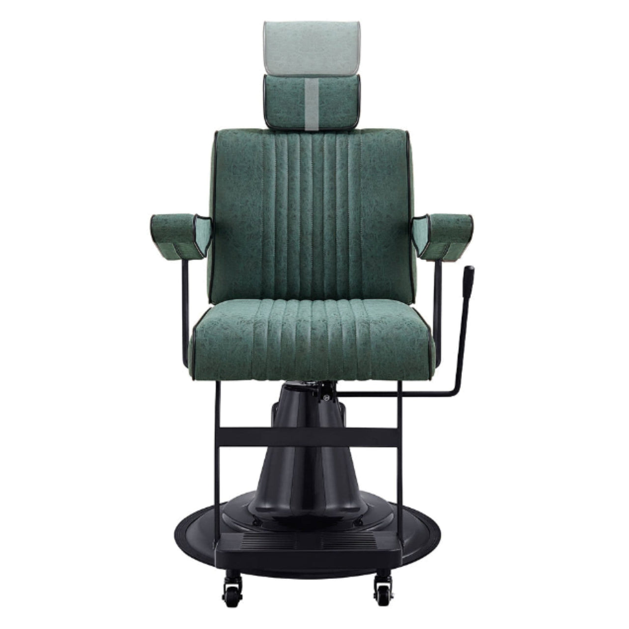 DIR Dainty Reclining Chairs Green Variant Front View Demonstrating Pull Out Headrest Range On White Background