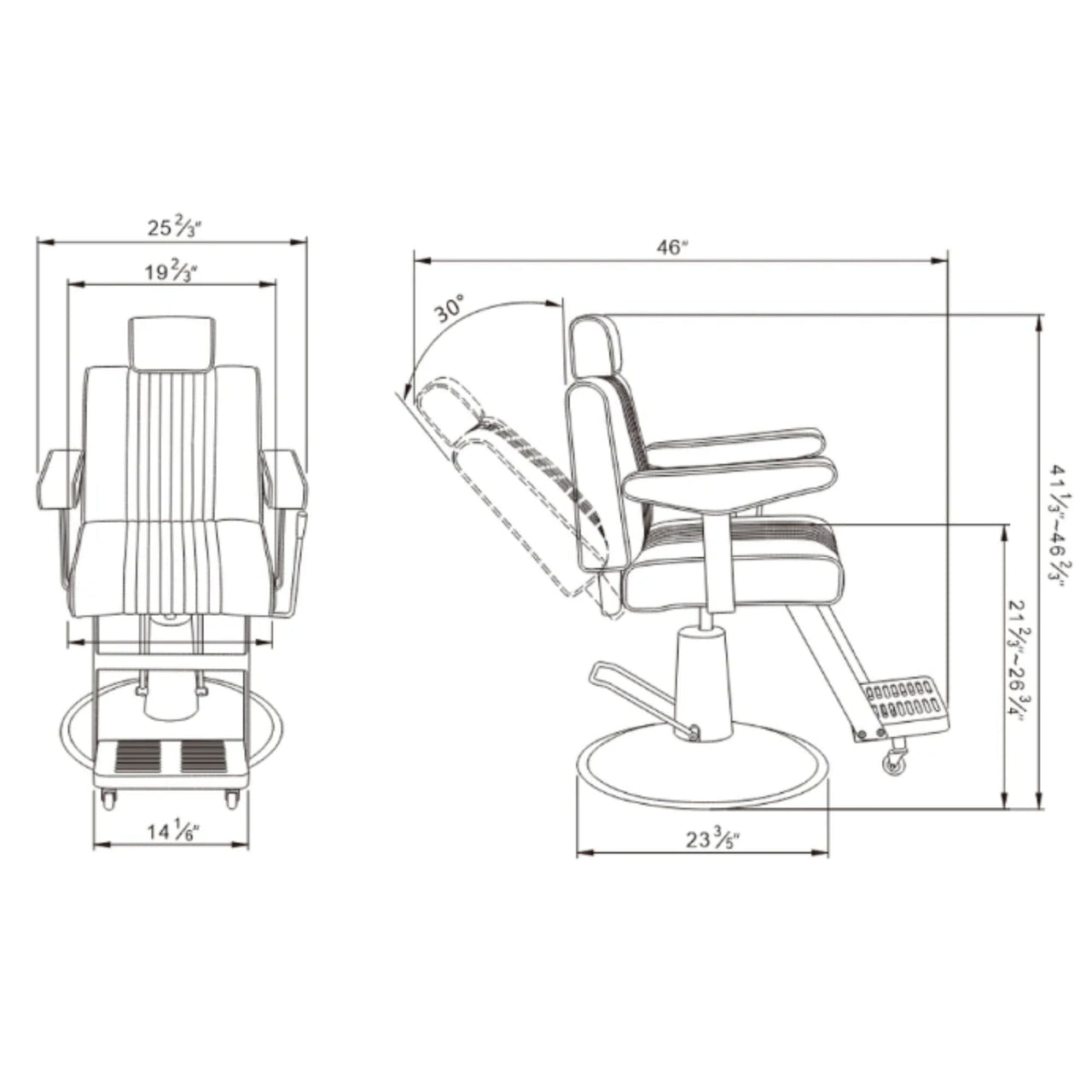 DIR Dainty Reclining Chairs Product Dimension Diagram