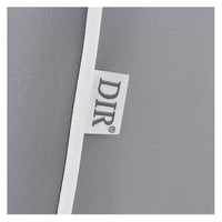 Thumbnail for DIR Dainty Reclining Salon Chair Close-Up View Of Gray Upholstery With Brand Name