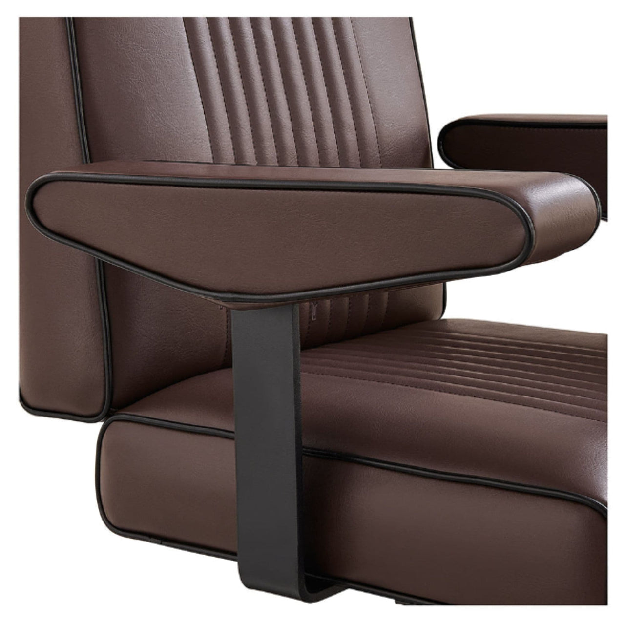 DIR Dainty Reclining Salon Chair Close-Up View Showing Brown Upholstered Armrest Side Detail