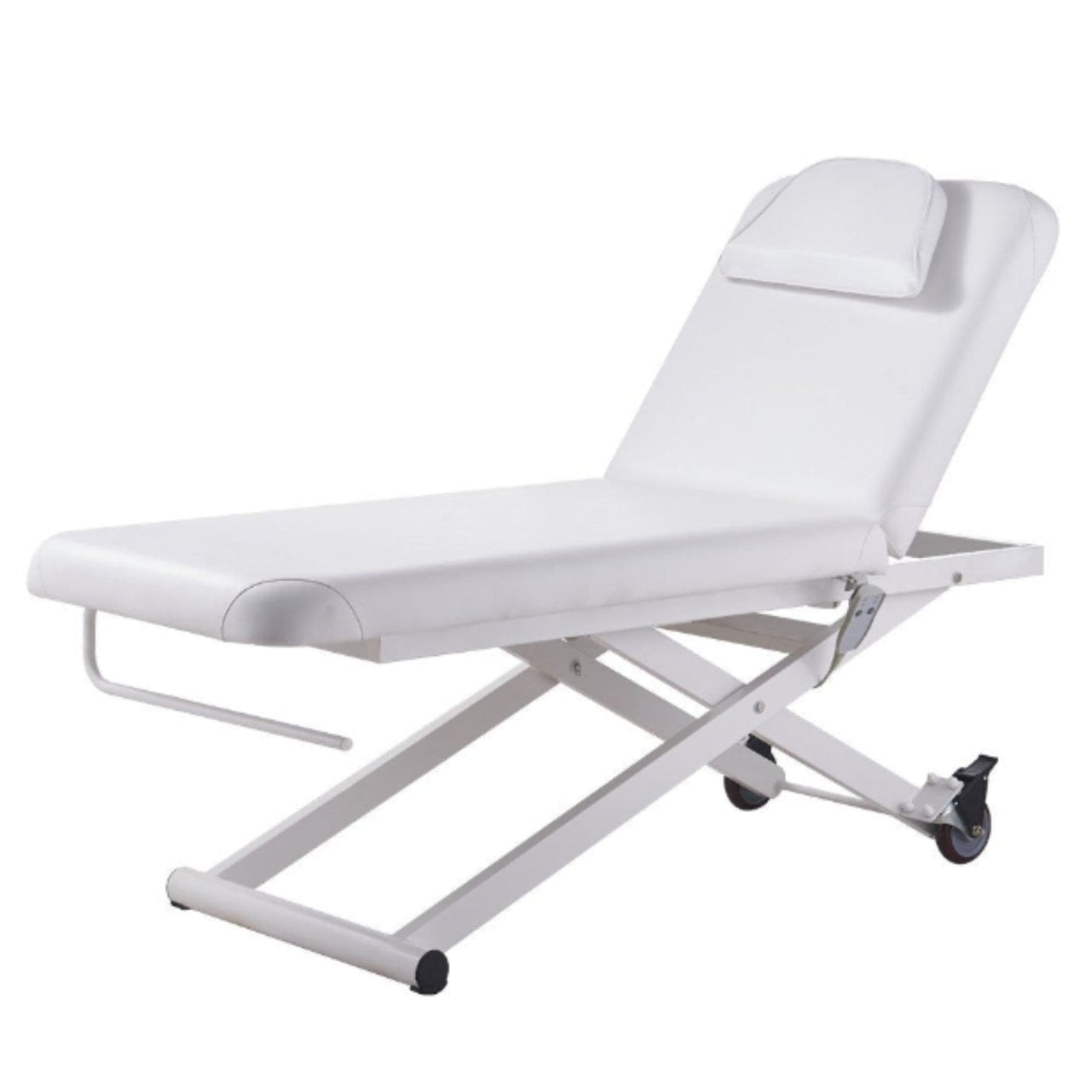 DIR Ebro Electric Facial Bed  Massage Table Front Angled View And Slightly Reclined On White Background