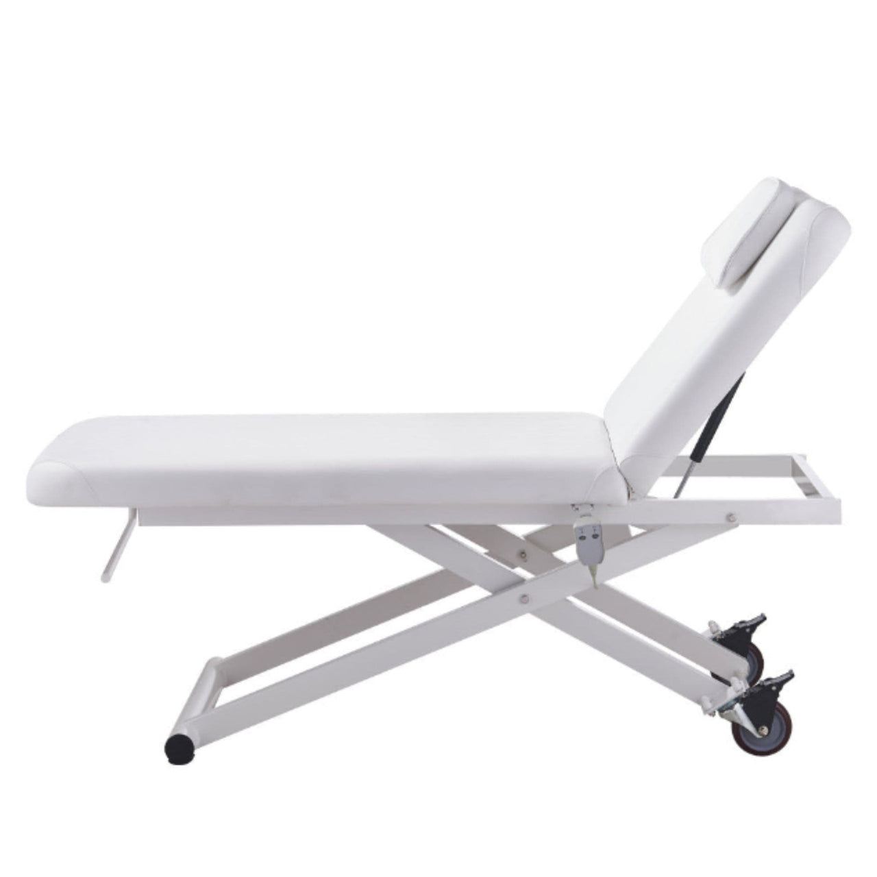 DIR Ebro Electric Facial Bed  Massage Table Side View And Slightly Reclined On White Background