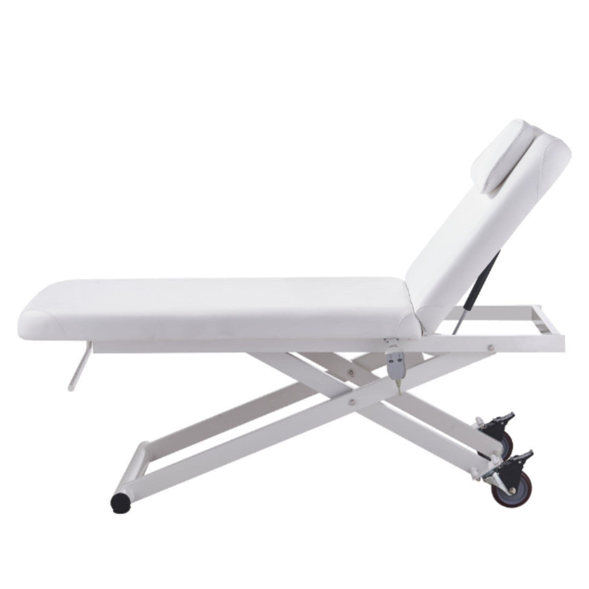 DIR Ebro Electric Facial Bed  Massage Table Side View And Slightly Reclined On White Background