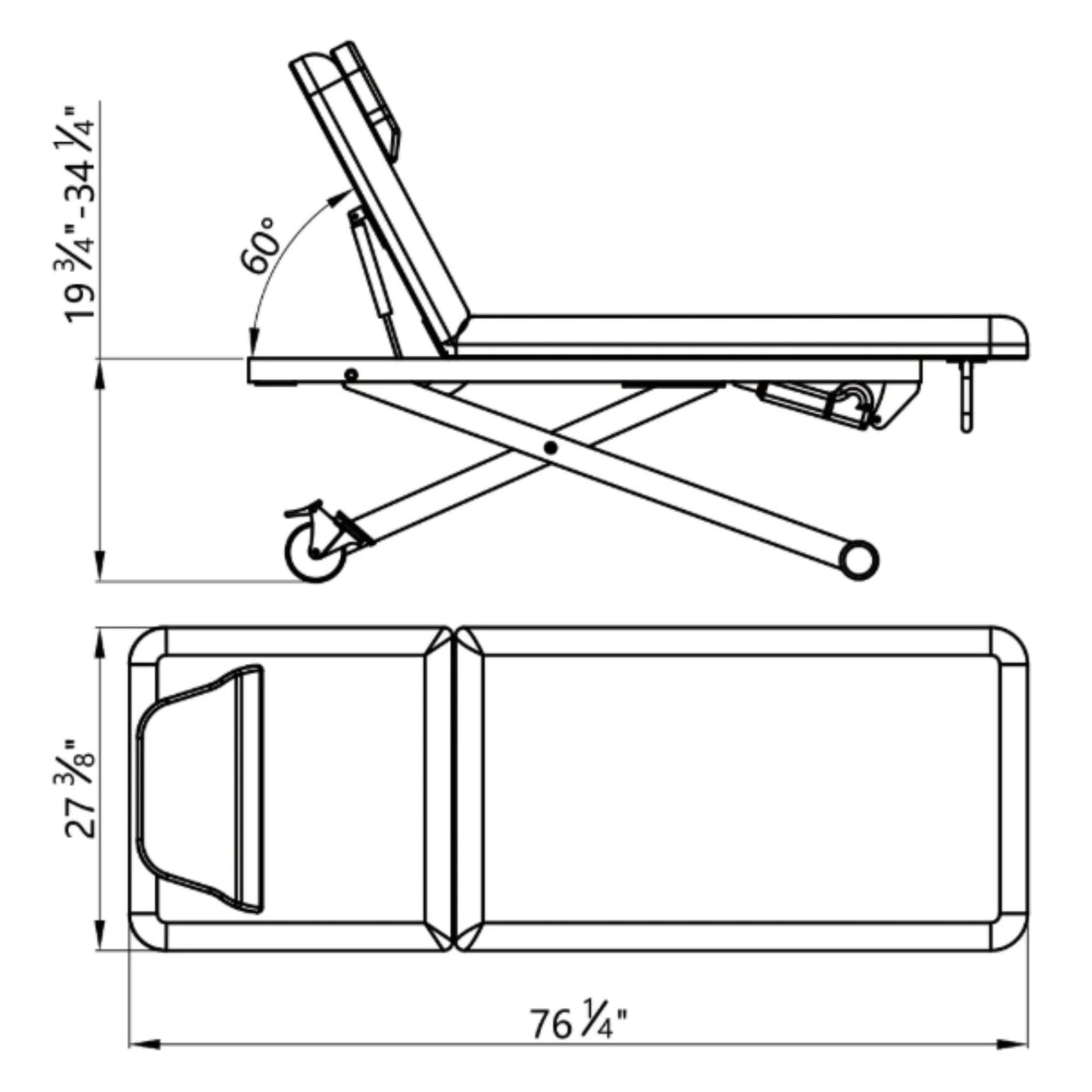 DIR Ebro Electric Spa Facial-Massage Table Product Dimension Diagram