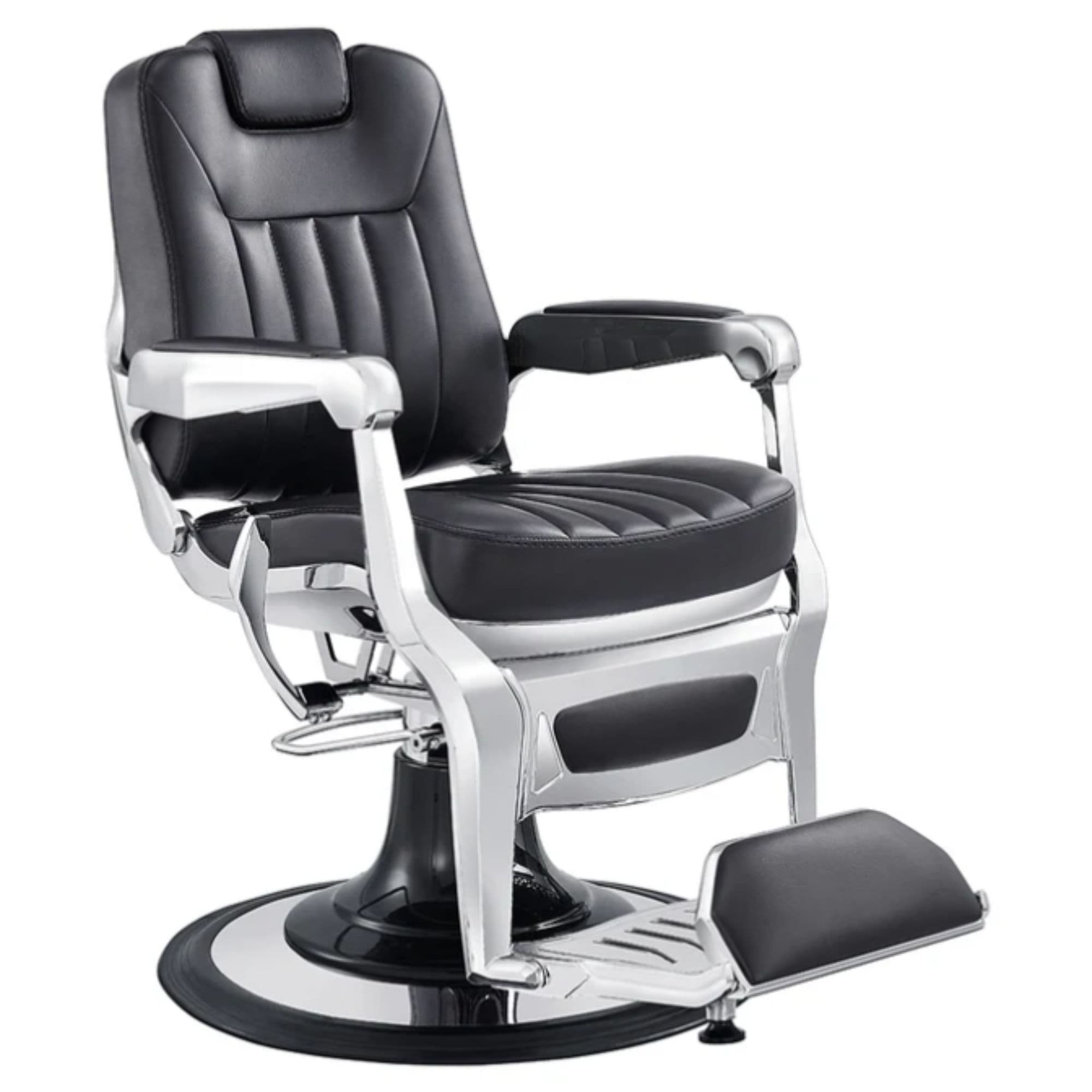 DIR Esquire Reclining Barber Chairs Black Variant Front Angled View On White Background