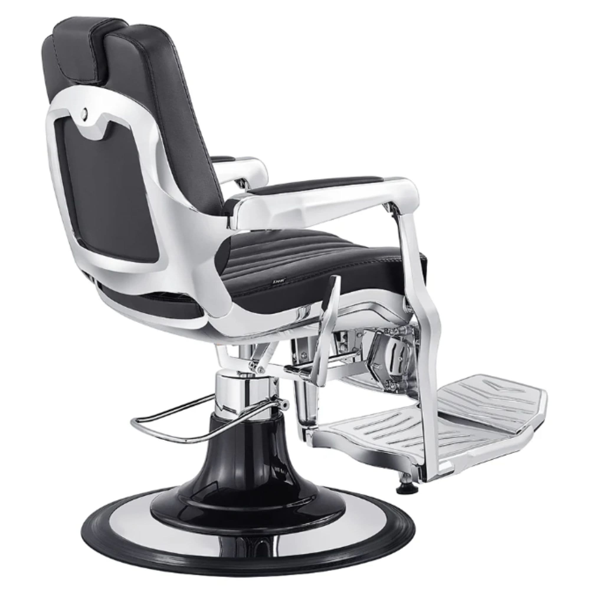 DIR Esquire Reclining Barber Chairs Black Variant Rear Angled View On White Background