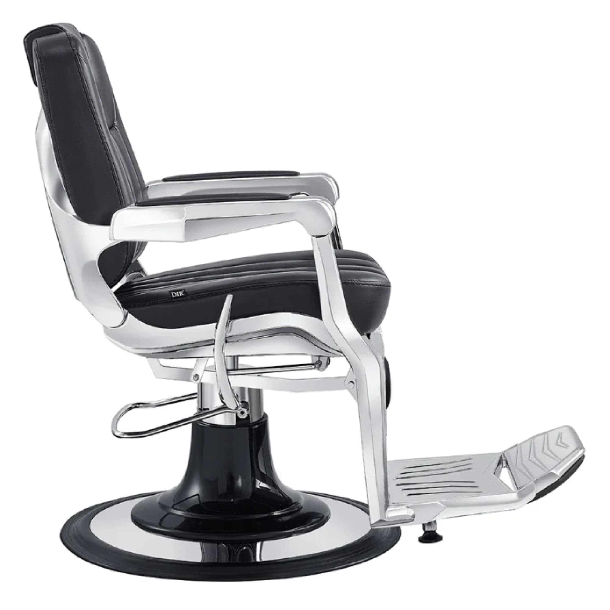 DIR Esquire Reclining Barber Chairs Black Variant Side View On White Background
