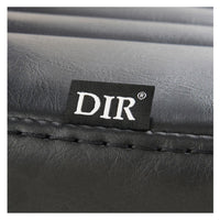 Thumbnail for DIR Esquire Reclining Barber Chairs Close-Up View Of Black Upholstery With Horizontal Stitching And Brand Name