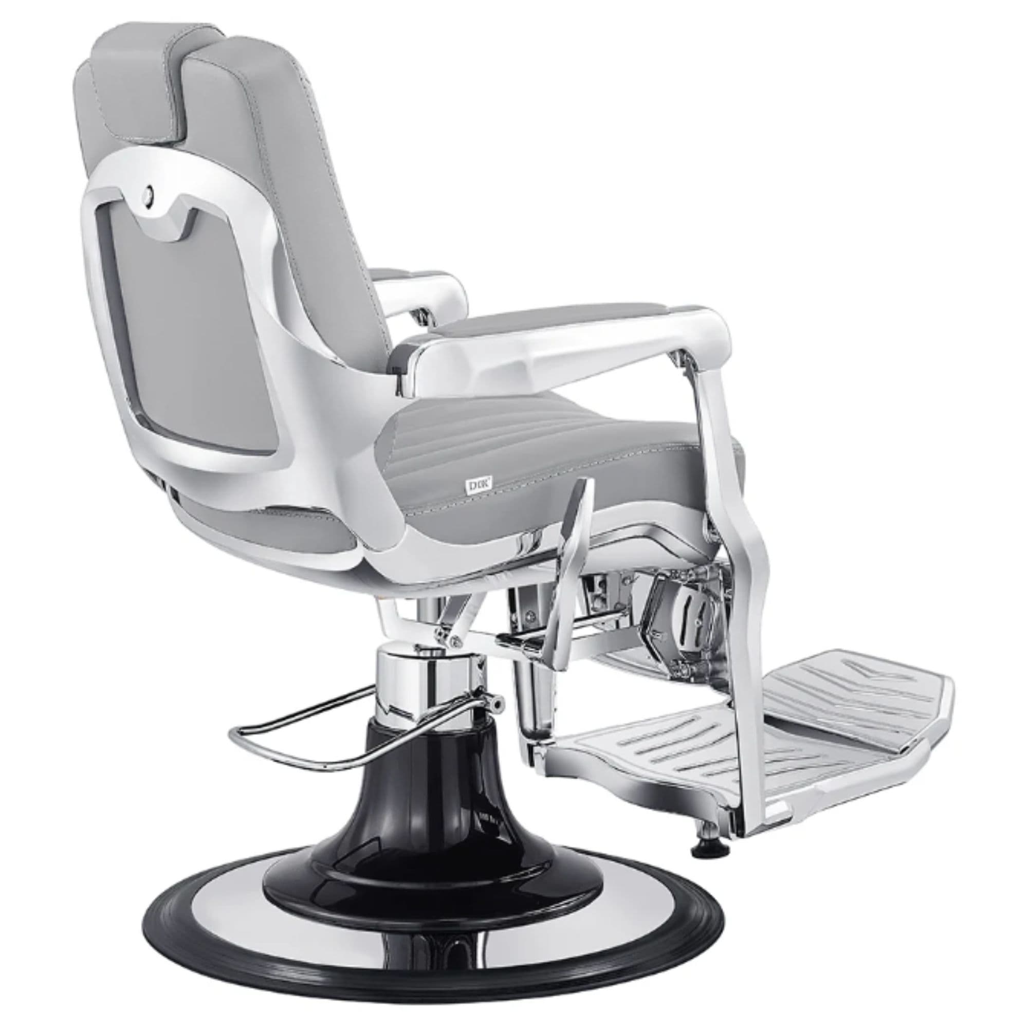 DIR Esquire Reclining Barber Chairs Gray Variant Rear Angled View On White Background