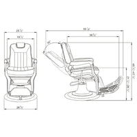 Thumbnail for DIR Esquire Reclining Barber Chairs Product Dimension Diagram
