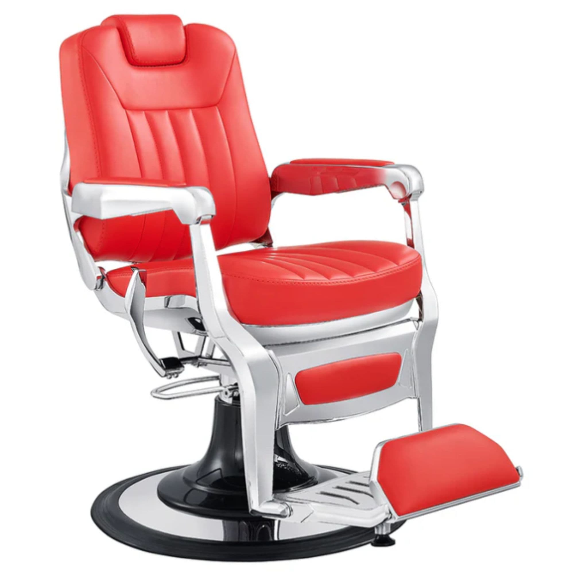 DIR Esquire Reclining Barber Chairs Red Variant Front Angled View On White Background