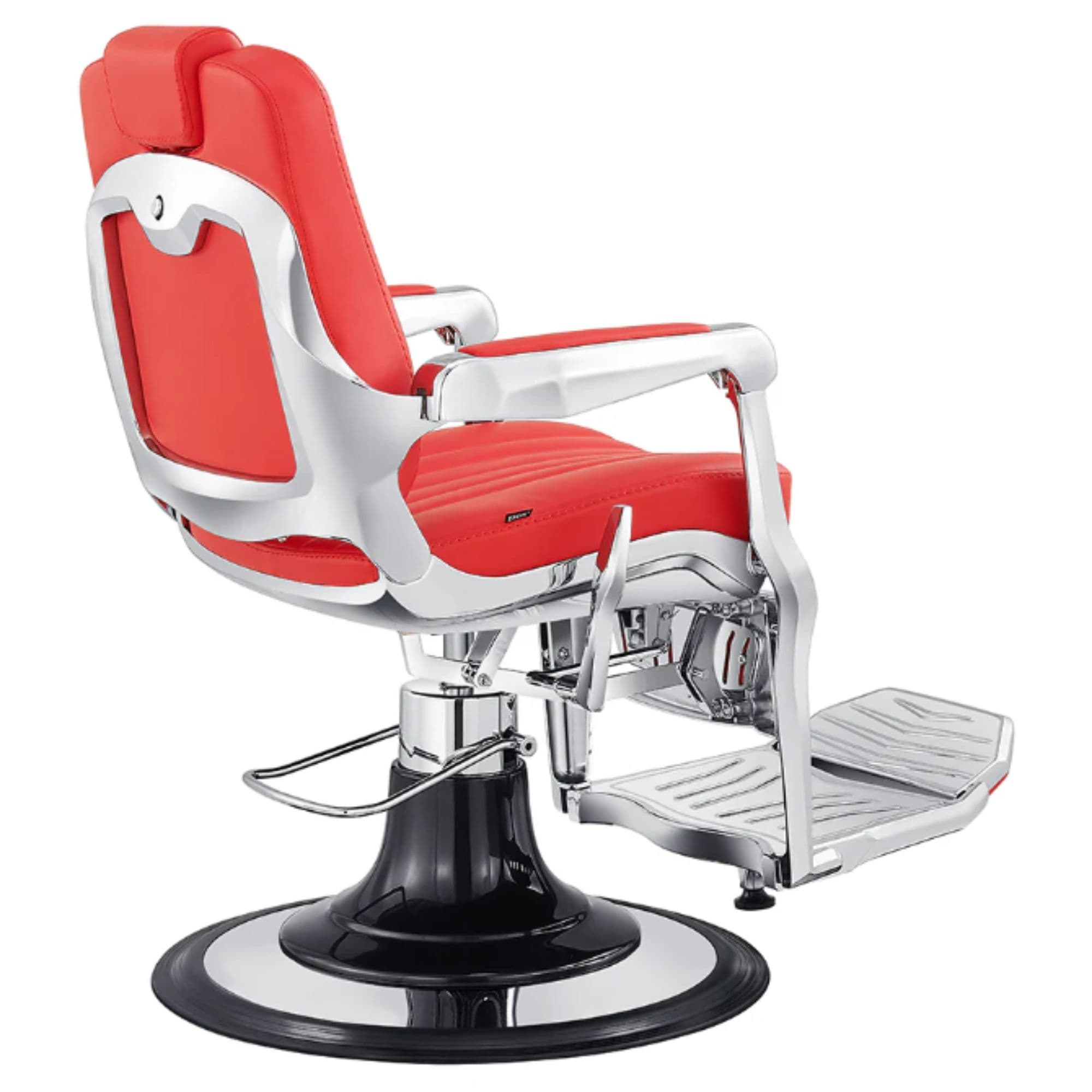 DIR Esquire Reclining Barber Chairs Red Variant Rear Angled View On White Background