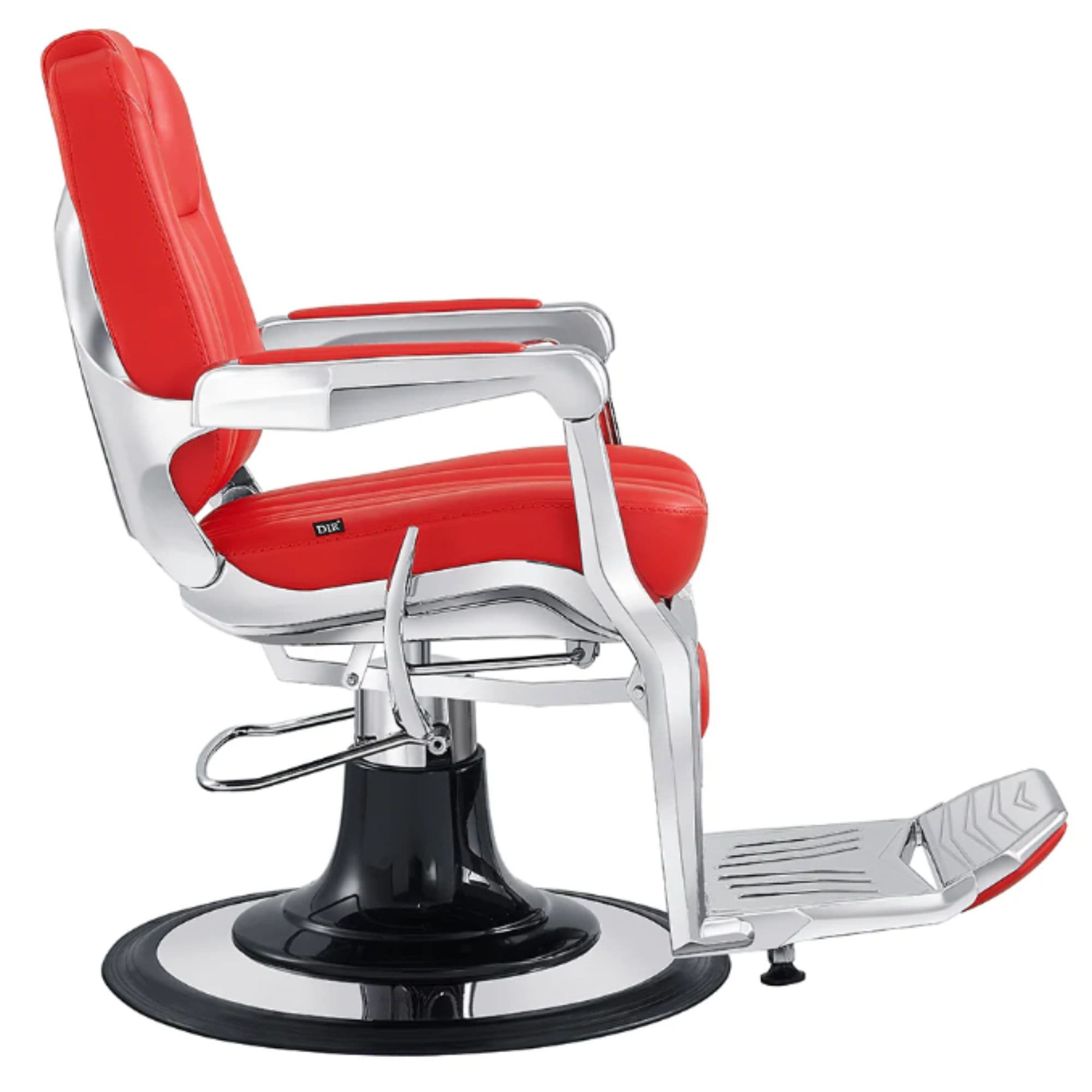 DIR Esquire Reclining Barber Chairs Red Variant Side View On White Background