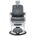 DIR Esquire Reclining Barber Chairs Vintage Black Variant Front View Demonstrating Pull Out Headrest Range On White Background