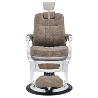 Thumbnail for DIR Esquire Reclining Barber Chairs Vintage Brown Variant Front View Demonstrating Pull Out Headrest Range On White Background