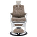 DIR Esquire Reclining Barber Chairs Vintage Brown Variant Front View Demonstrating Pull Out Headrest Range On White Background