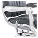 DIR Esquire Reclining Barbershop Chair Close-Up View Of Decorative Metallic Gold Armrest Support And Vintage Black Upholstered Seat