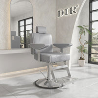Thumbnail for DIR Executive All Purpose Reclining Chair Gray Variant Front Angled View With Glass Windows Reflected In The Mirror And Potted Plants In The Background